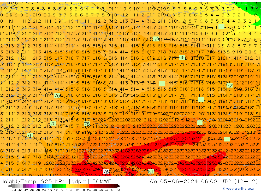 Height/Temp. 925 hPa ECMWF Qua 05.06.2024 06 UTC