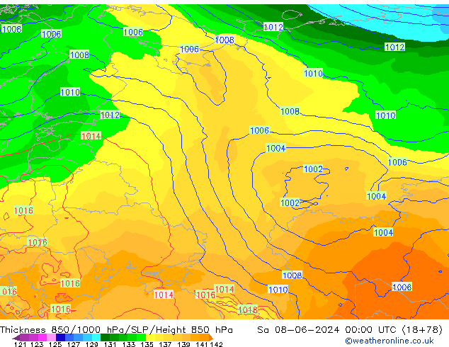 Thck 850-1000 hPa ECMWF So 08.06.2024 00 UTC