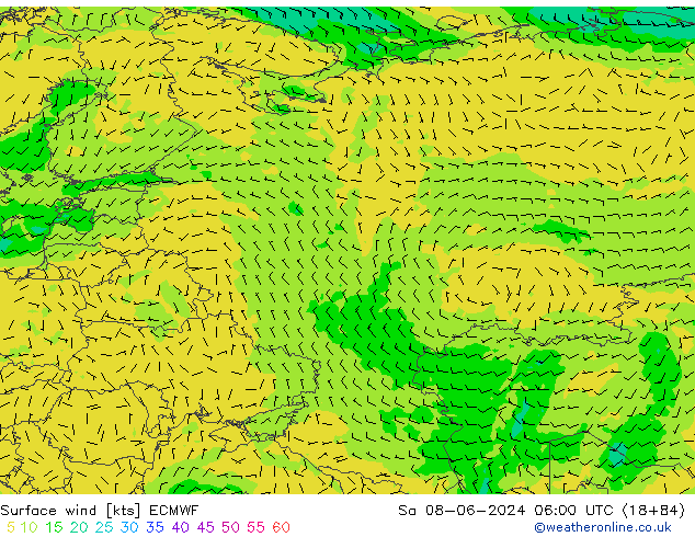 Vento 10 m ECMWF Sáb 08.06.2024 06 UTC