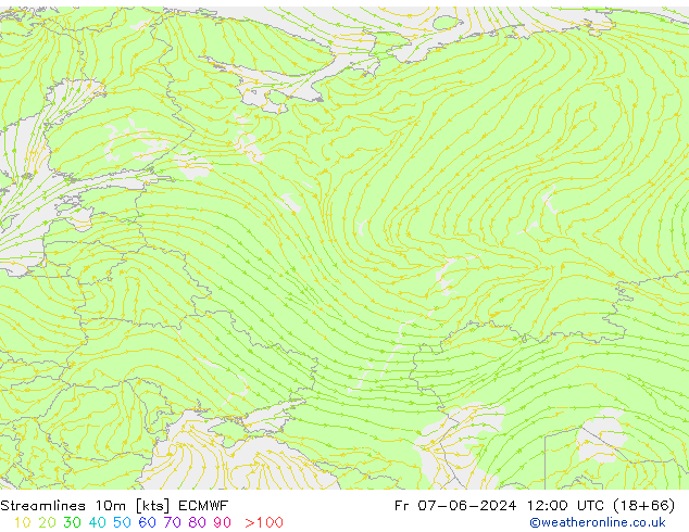 Linha de corrente 10m ECMWF Sex 07.06.2024 12 UTC