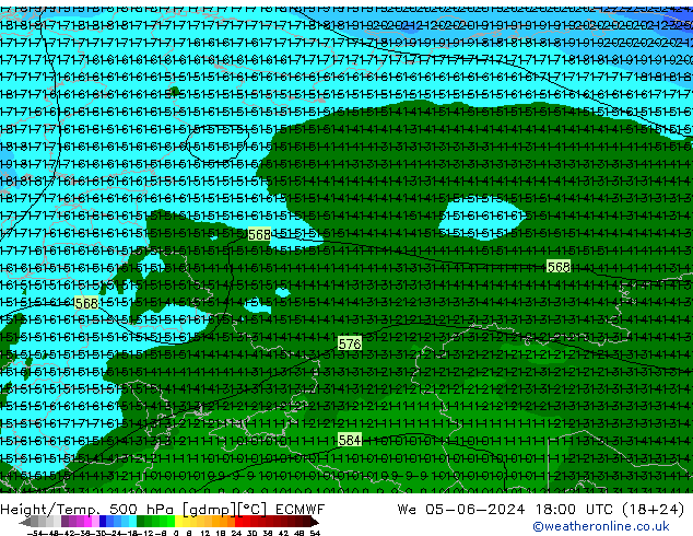 Z500/Rain (+SLP)/Z850 ECMWF mer 05.06.2024 18 UTC