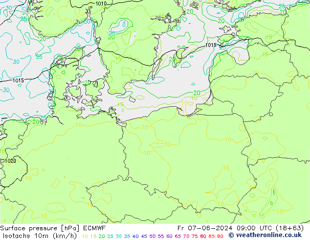 Isotachs (kph) ECMWF Fr 07.06.2024 09 UTC