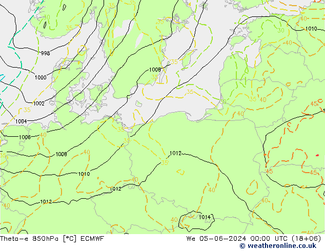 Theta-e 850hPa ECMWF Qua 05.06.2024 00 UTC