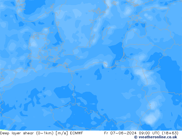 Deep layer shear (0-1km) ECMWF Fr 07.06.2024 09 UTC