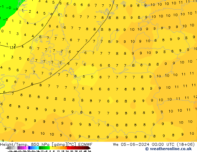 Z500/Rain (+SLP)/Z850 ECMWF mer 05.06.2024 00 UTC