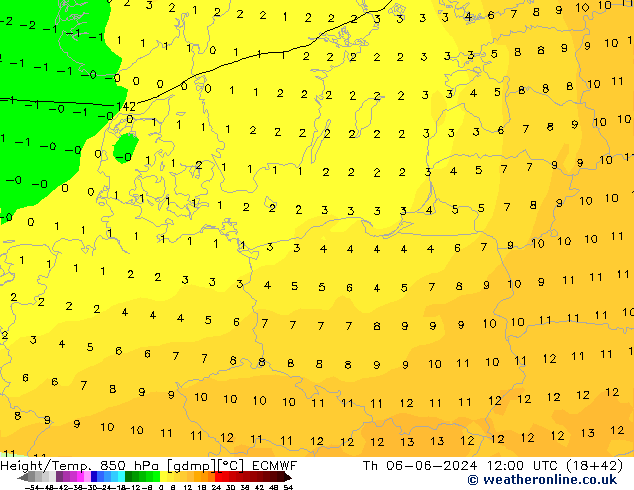 Z500/Rain (+SLP)/Z850 ECMWF czw. 06.06.2024 12 UTC