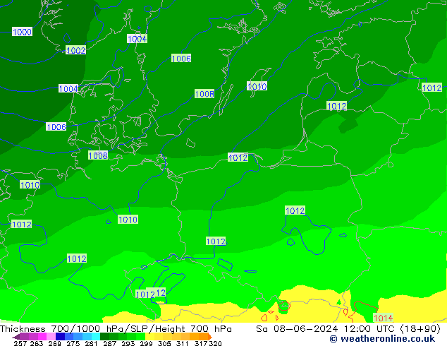 Thck 700-1000 hPa ECMWF so. 08.06.2024 12 UTC