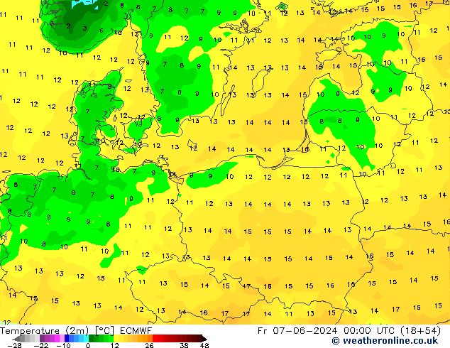 Temperatura (2m) ECMWF ven 07.06.2024 00 UTC