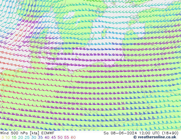 Rüzgar 500 hPa ECMWF Cts 08.06.2024 12 UTC