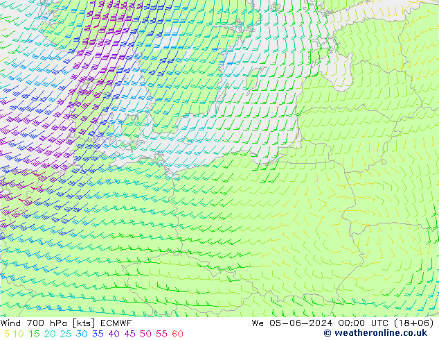 Wind 700 hPa ECMWF We 05.06.2024 00 UTC