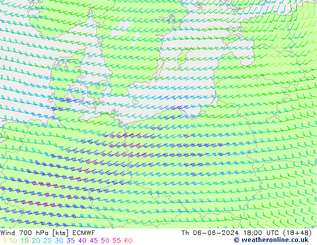 Wind 700 hPa ECMWF Do 06.06.2024 18 UTC