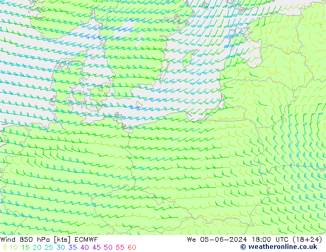 Wind 850 hPa ECMWF Mi 05.06.2024 18 UTC