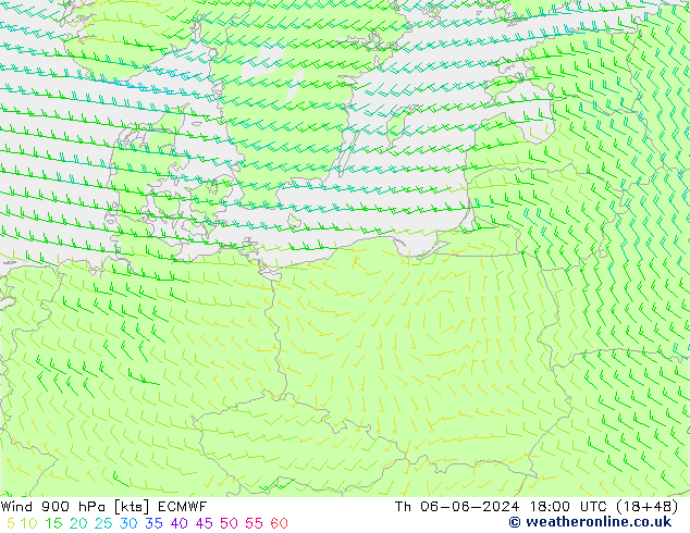 Wind 900 hPa ECMWF Do 06.06.2024 18 UTC