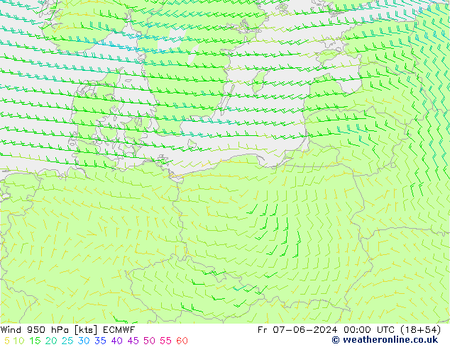 Vento 950 hPa ECMWF ven 07.06.2024 00 UTC