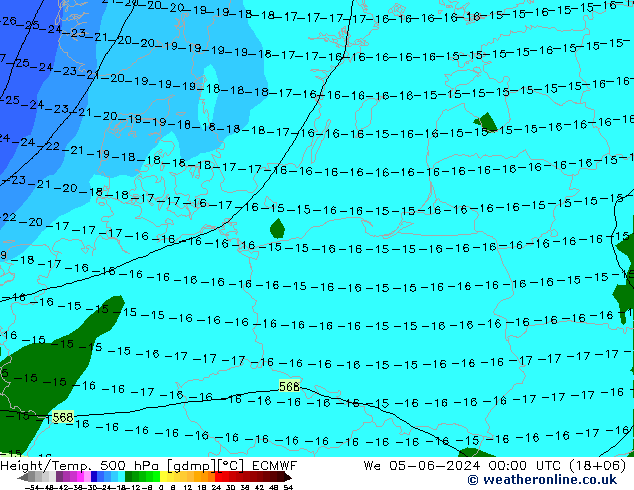 Z500/Rain (+SLP)/Z850 ECMWF mer 05.06.2024 00 UTC