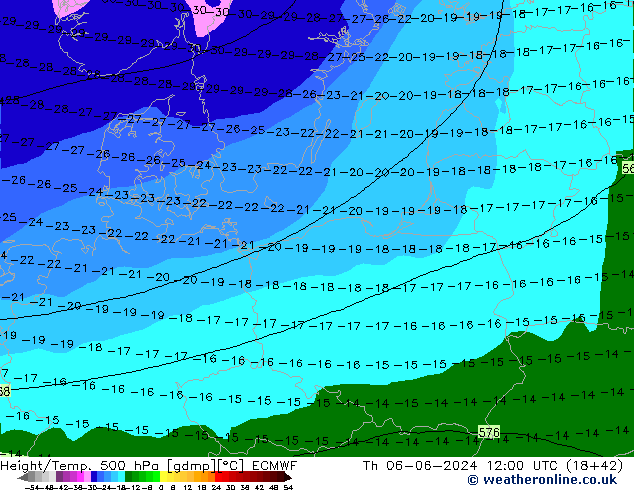 Z500/Rain (+SLP)/Z850 ECMWF czw. 06.06.2024 12 UTC