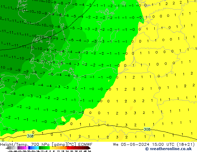 Yükseklik/Sıc. 700 hPa ECMWF Çar 05.06.2024 15 UTC