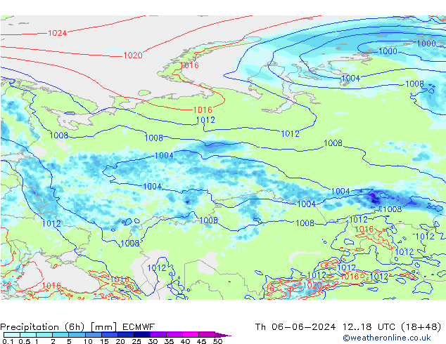 Z500/Rain (+SLP)/Z850 ECMWF jue 06.06.2024 18 UTC