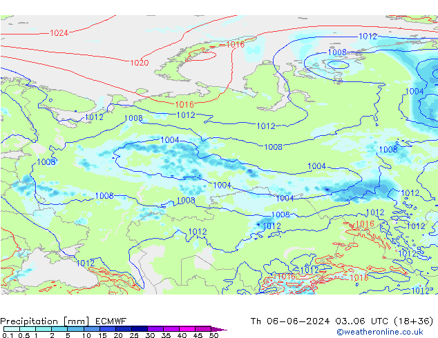 Srážky ECMWF Čt 06.06.2024 06 UTC