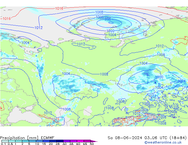 Srážky ECMWF So 08.06.2024 06 UTC