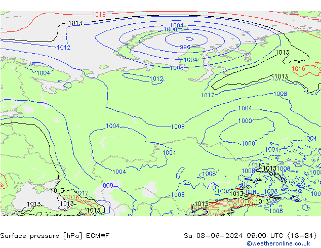 Bodendruck ECMWF Sa 08.06.2024 06 UTC