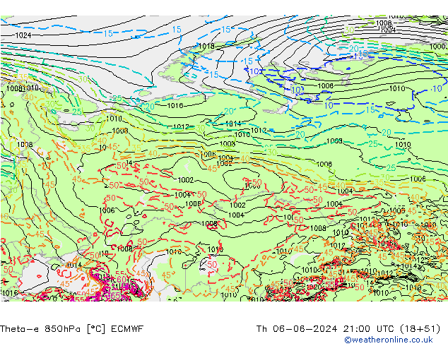 Theta-e 850hPa ECMWF Qui 06.06.2024 21 UTC