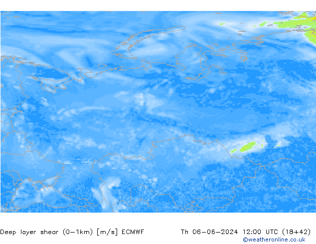 Deep layer shear (0-1km) ECMWF jeu 06.06.2024 12 UTC