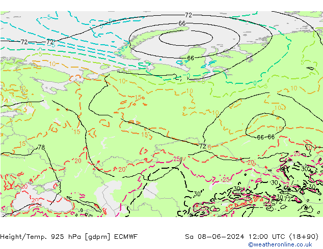 Height/Temp. 925 hPa ECMWF sab 08.06.2024 12 UTC