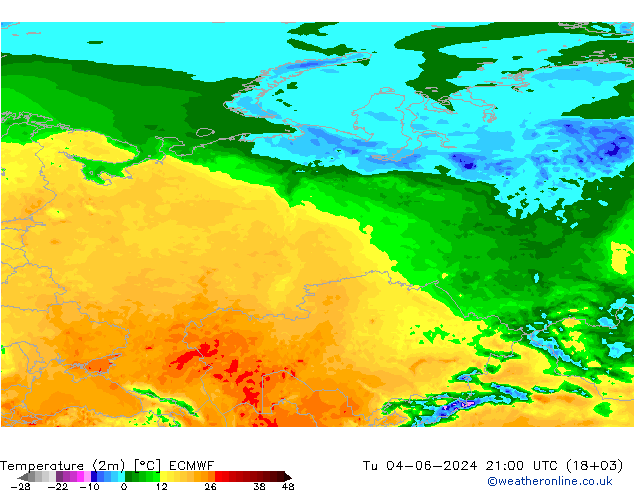 Temperatura (2m) ECMWF mar 04.06.2024 21 UTC