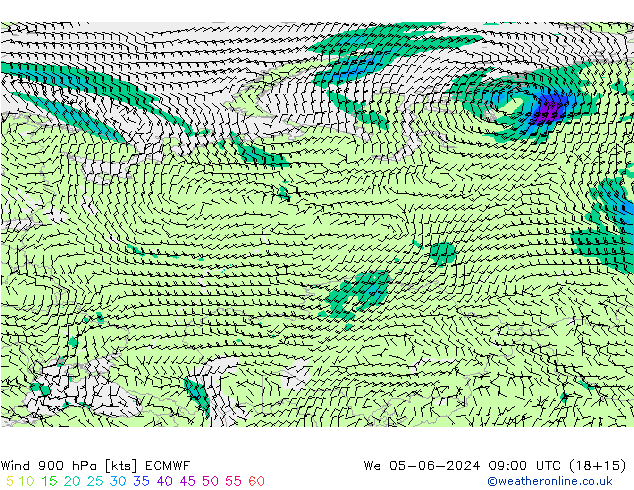 Rüzgar 900 hPa ECMWF Çar 05.06.2024 09 UTC