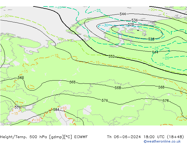 Z500/Rain (+SLP)/Z850 ECMWF jue 06.06.2024 18 UTC