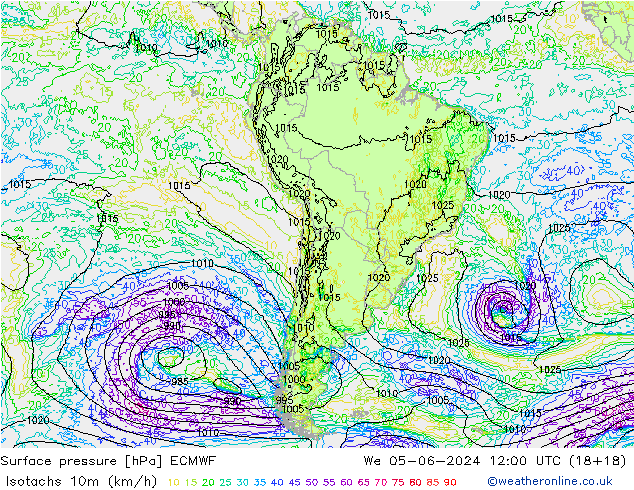 Isotachs (kph) ECMWF We 05.06.2024 12 UTC