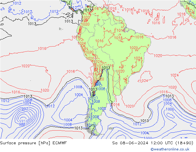 Surface pressure ECMWF Sa 08.06.2024 12 UTC