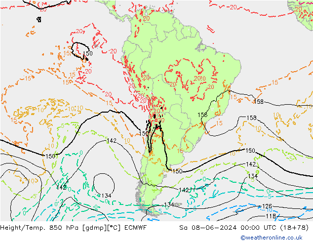 Height/Temp. 850 hPa ECMWF So 08.06.2024 00 UTC