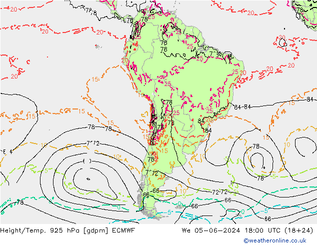 Geop./Temp. 925 hPa ECMWF mié 05.06.2024 18 UTC