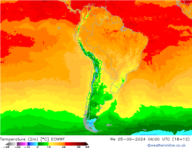 Temperature (2m) ECMWF We 05.06.2024 06 UTC