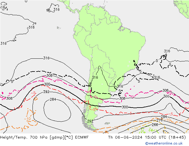 Height/Temp. 700 гПа ECMWF чт 06.06.2024 15 UTC