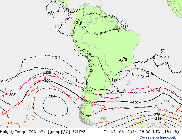 Height/Temp. 700 hPa ECMWF  06.06.2024 18 UTC