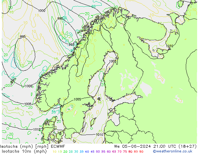 Isotachs (mph) ECMWF Qua 05.06.2024 21 UTC