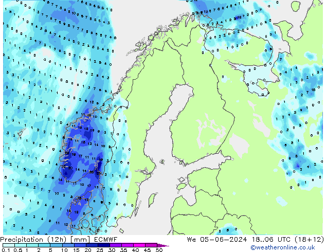 降水量 (12h) ECMWF 星期三 05.06.2024 06 UTC