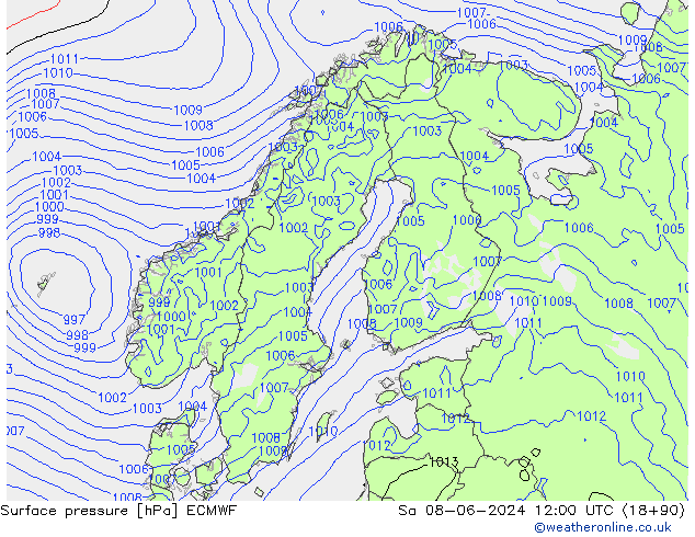 Bodendruck ECMWF Sa 08.06.2024 12 UTC