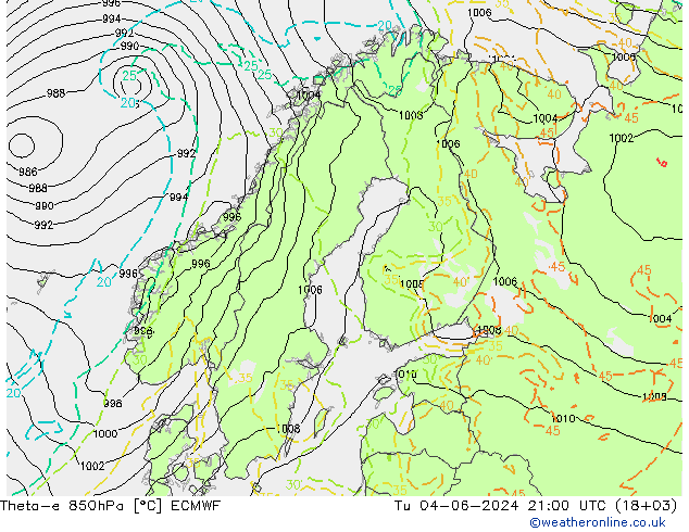 Theta-e 850hPa ECMWF Sa 04.06.2024 21 UTC