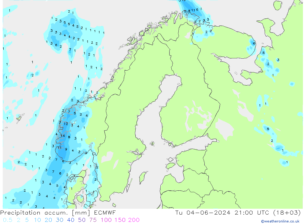 Precipitation accum. ECMWF 星期二 04.06.2024 21 UTC