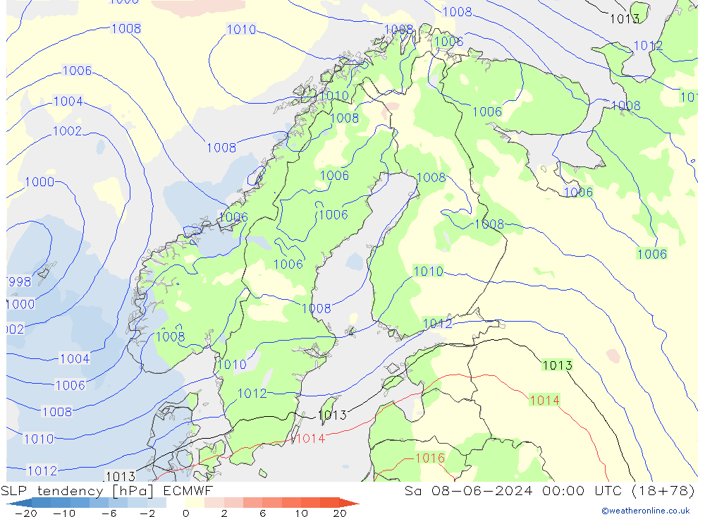 Tendenza di Pressione ECMWF sab 08.06.2024 00 UTC