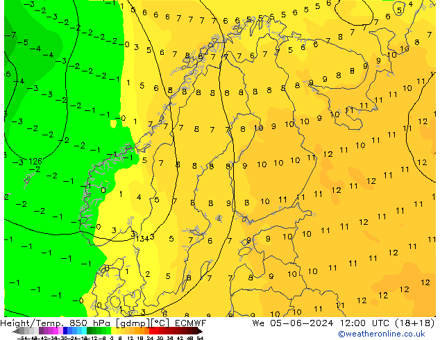 Z500/Rain (+SLP)/Z850 ECMWF St 05.06.2024 12 UTC