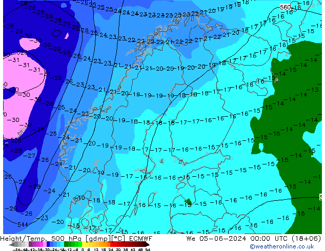 Hoogte/Temp. 500 hPa ECMWF wo 05.06.2024 00 UTC