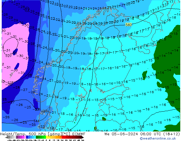 Z500/Rain (+SLP)/Z850 ECMWF 星期三 05.06.2024 06 UTC