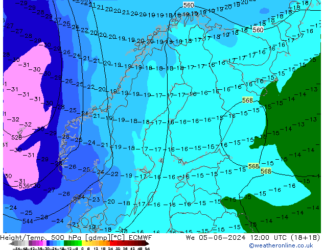 Z500/Rain (+SLP)/Z850 ECMWF St 05.06.2024 12 UTC