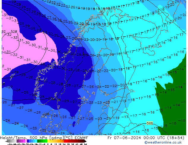 Z500/Rain (+SLP)/Z850 ECMWF Fr 07.06.2024 00 UTC