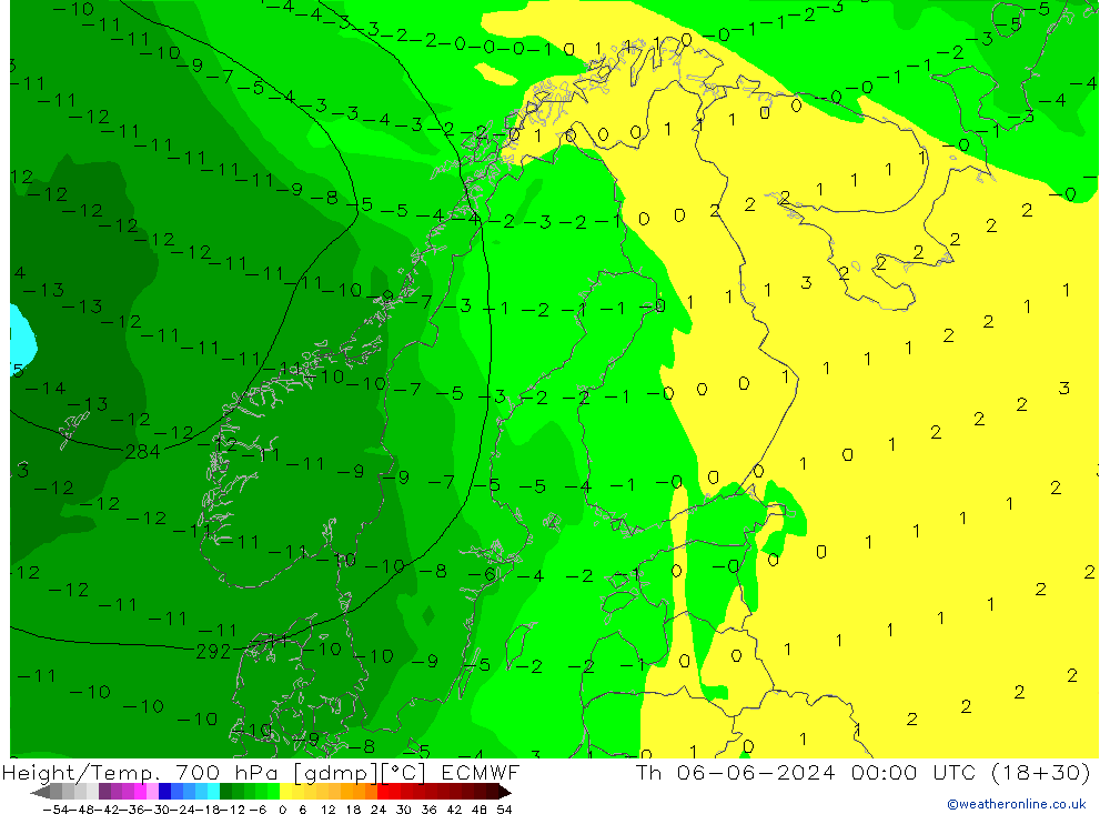 Hoogte/Temp. 700 hPa ECMWF do 06.06.2024 00 UTC